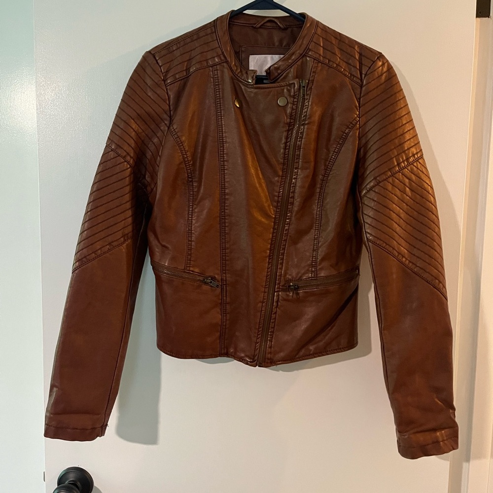 Xhilaration Brown Faux Leather Women's Moto Jacket